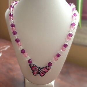 Handmade Pink Butterfly Necklace